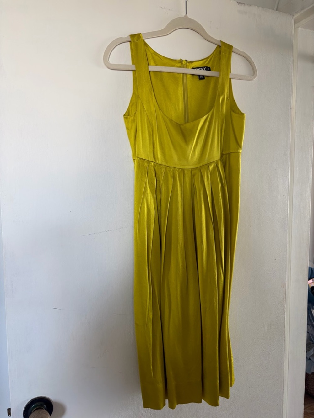 DKNY Silk Dress in Chartreuse